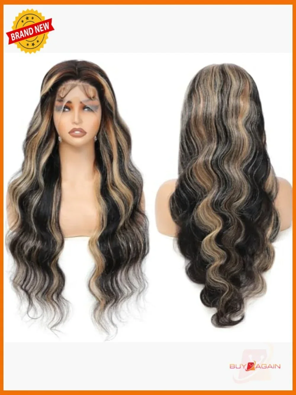 Lace Front Human Hair Wig Highlight Ombre Body Wave 200 Density Glueless